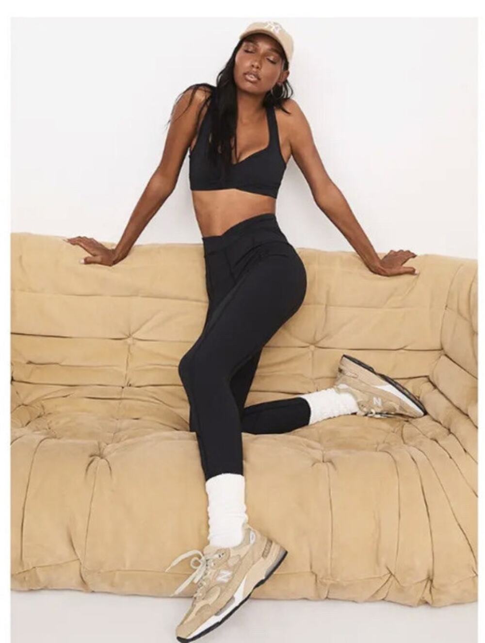 For Love & Lemons Ribbed High Waist Leggings Black Size L Yoga Workout Athletic